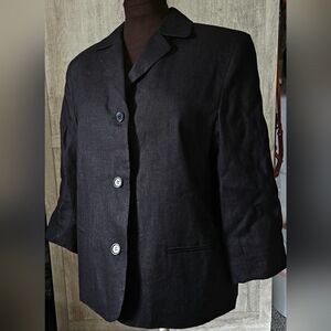 Talbots Black Irish Linen Summer Blazer Sz 12 New With Tags VINTAGE